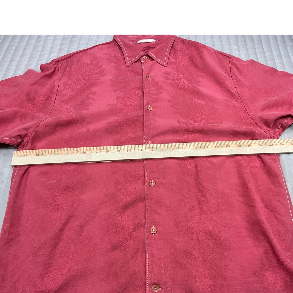 Tommy Bahama Mens Jacquard 60% Silk Camp Shirt XL Red Pineapple Contrast Stitch - Picture 8 of 10